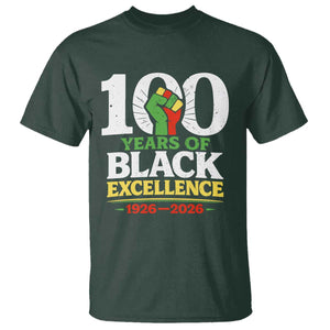 100 Years of Black Excellence 1926 2026 T Shirt Pan-African Raised Fist Pride Honoring Black History Legacy TS02 Dark Forest Green Print Your Wear