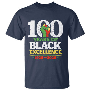 100 Years of Black Excellence 1926 2026 T Shirt Pan-African Raised Fist Pride Honoring Black History Legacy TS02 Navy Print Your Wear