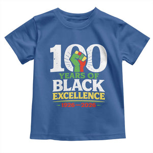 100 Years of Black Excellence 1926 2026 Toddler T Shirt Pan-African Raised Fist Pride Honoring Black History Legacy TS02 Royal Blue Print Your Wear