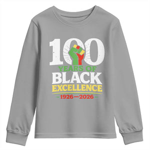100 Years of Black Excellence 1926 2026 Youth Sweatshirt Pan-African Raised Fist Pride Honoring Black History Legacy TS02 Sport Gray Print Your Wear