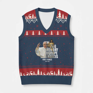In Loving Memory of Pope Francis V-Neck Knit Sweater Vest Viva il Papa 1936-2025 TS02 Navy Red Print Your Wear
