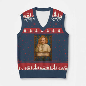 Beloved Pope Francis V-Neck Knit Sweater Vest 1936-2025 Memorial TS02 Navy Red Print Your Wear