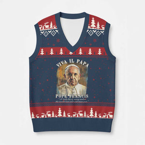 Viva il Papa Pope Francis V-Neck Knit Sweater Vest Papa Memorial Tribute TS02 Navy Red Print Your Wear