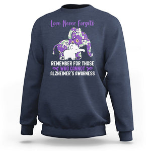 Purple Elephant Alzheimer's Awareness Sweatshirt Love Never Forget Remember For Those Who Cannot ALZ TS02 Navy Print Your Wear