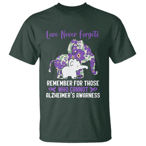 Purple Elephant Alzheimer's Awareness T Shirt Love Never Forget Remember For Those Who Cannot ALZ TS02 Dark Forest Green Print Your Wear