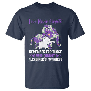 Purple Elephant Alzheimer's Awareness T Shirt Love Never Forget Remember For Those Who Cannot ALZ TS02 Navy Print Your Wear