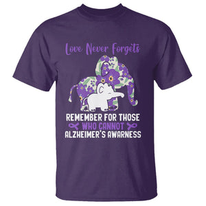 Purple Elephant Alzheimer's Awareness T Shirt Love Never Forget Remember For Those Who Cannot ALZ TS02 Purple Print Your Wear