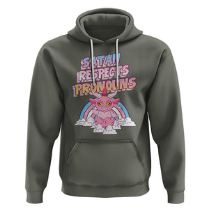 Protect Trans Kids Hoodie Satan Respects Pronouns Transgender Pride Trans Flag TS02 Military Green Printyourwear