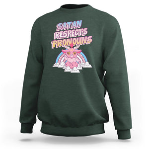 Protect Trans Kids Sweatshirt Satan Respects Pronouns Transgender Pride Trans Flag TS02 Dark Forest Green Printyourwear