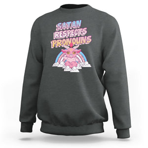 Protect Trans Kids Sweatshirt Satan Respects Pronouns Transgender Pride Trans Flag TS02 Dark Heather Printyourwear