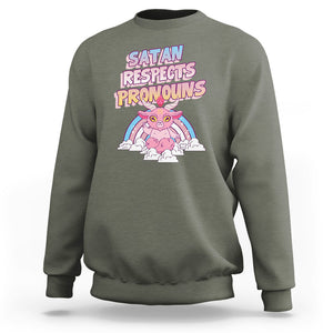 Protect Trans Kids Sweatshirt Satan Respects Pronouns Transgender Pride Trans Flag TS02 Military Green Printyourwear