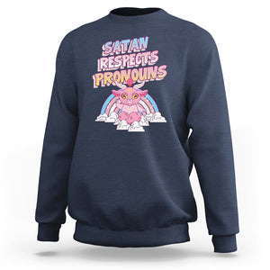 Protect Trans Kids Sweatshirt Satan Respects Pronouns Transgender Pride Trans Flag TS02 Navy Printyourwear