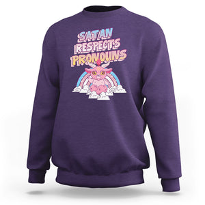 Protect Trans Kids Sweatshirt Satan Respects Pronouns Transgender Pride Trans Flag TS02 Purple Printyourwear