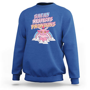 Protect Trans Kids Sweatshirt Satan Respects Pronouns Transgender Pride Trans Flag TS02 Royal Blue Printyourwear