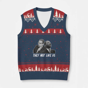 Malcolm X and MLK V-Neck Knit Sweater Vest They Not Like Us TS02 Navy Red Print Your Wear