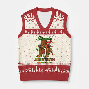 Stepping Into Juneteenth V-Neck Knit Sweater Vest Afro Diva High with African Pride TS02 Beige Red Print Your Wear