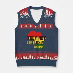 They Not Like Us Juneteenth 1865 V-Neck Knit Sweater Vest Afrocentric Africa Map Black Pride TS02 Navy Red Print Your Wear