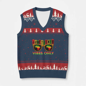 Juneteenth Vibes Only V-Neck Knit Sweater Vest Afro Pride Sunglasses Black History Celebration TS02 Navy Red Print Your Wear