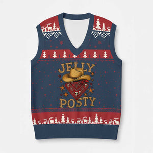 Jelly Posty Cowboy Bandana V-Neck Knit Sweater Vest Funny Country Western Rodeo TS02 Navy Red Print Your Wear