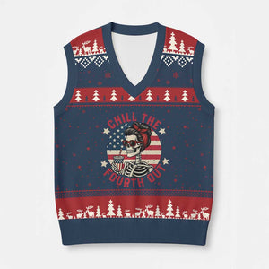 Retro Skeleton 4th of July V-Neck Knit Sweater Vest Chill The Fourth Out Funny Patriotic American Flag TS02 Navy Red Print Your Wear