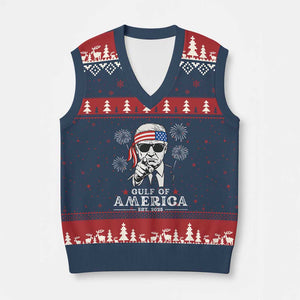 Patriotic Gulf Of USA Est 2025 V-Neck Knit Sweater Vest Funny Trump Happy 4th Of July TS02 Navy Red Print Your Wear