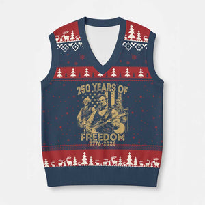 250 Years of Freedom US Presidents Rock Band V-Neck Knit Sweater Vest Funny Abraham Lincoln George Washington Teddy Roosevelt Concert 1776 to 2026 TS02 Navy Red Print Your Wear