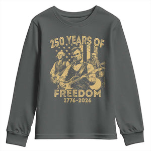 250 Years of Freedom US Presidents Rock Band Youth Sweatshirt Funny Abraham Lincoln George Washington Teddy Roosevelt Concert 1776 to 2026 TS02 Dark Heather Print Your Wear