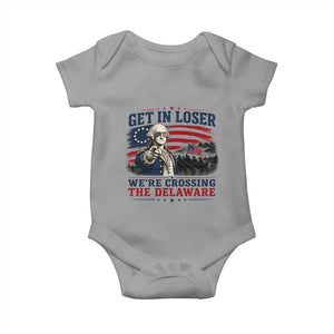 Get In Loser We're Crossing The Delaware Uncle Sam Style Baby Onesie Funny George Washington Pointing Vintage American Flag Patriotic TS02 Sport Gray Print Your Wear