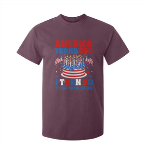 America Turns 250 I Turn 50 Funny 1976 Birthday T Shirt For Kid American Flag Cake 1776 to 2026 Semiquincentennial TS02 Maroon Print Your Wear