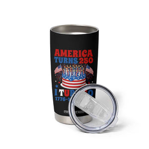 America Turns 250 I Turn 50 Funny 1976 Birthday Tumbler Cup American Flag Cake 1776 to 2026 Semiquincentennial TS02 Print Your Wear