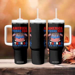 America Turns 250 I Turn 50 Funny 1976 Birthday Tumbler With Handle American Flag Cake 1776 to 2026 Semiquincentennial TS02 Print Your Wear