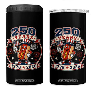 250 Years 1776 to 2026 Cartoon Hot Dog 4 in 1 Can Cooler Tumbler Funny Uncle Sam Top Hat Waving American Flag Semiquincentennial TS02 One Size: 16 oz Black Print Your Wear