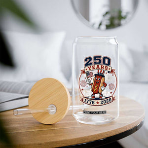 250 Years 1776 to 2026 Cartoon Hot Dog Glass Can Funny Uncle Sam Top Hat Waving American Flag Semiquincentennial TS02 Print Your Wear