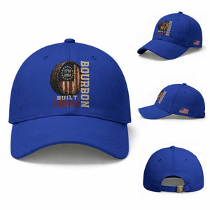 Bourbon Built America Vintage Distressed Graphic Baseball Cap American Flag Whiskey Barrel 1776 to 2026 Semiquincentennial Patriotic TS02 Baseball Cap Universal Fit Royal Blue Print Your Wear