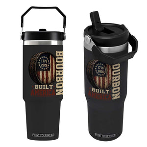 Bourbon Built America Vintage Distressed Graphic Flip Straw Tumbler American Flag Whiskey Barrel 1776 to 2026 Semiquincentennial Patriotic TS02 One Size: 30 oz Black Print Your Wear
