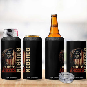Bourbon Built America Vintage Distressed Graphic 4 in 1 Can Cooler Tumbler American Flag Whiskey Barrel 1776 to 2026 Semiquincentennial Patriotic TS02 Print Your Wear