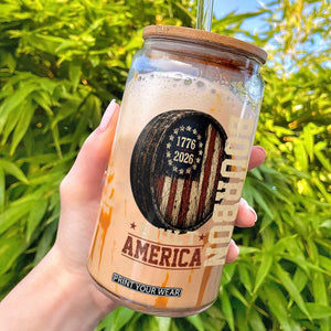Bourbon Built America Vintage Distressed Graphic Glass Can American Flag Whiskey Barrel 1776 to 2026 Semiquincentennial Patriotic TS02 Black Print Your Wear