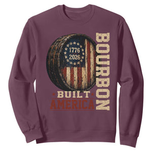 Bourbon Built America Vintage Distressed Graphic Sweatshirt American Flag Whiskey Barrel 1776 to 2026 Semiquincentennial Patriotic
