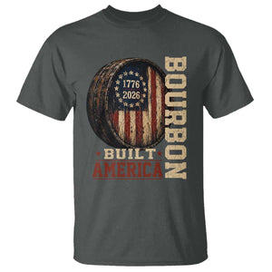 Bourbon Built America Vintage Distressed Graphic T Shirt American Flag Whiskey Barrel 1776 to 2026 Semiquincentennial Patriotic TS02 Dark Heather Print Your Wear