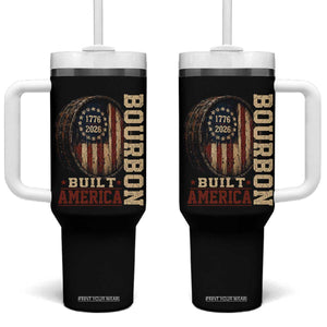 Bourbon Built America Vintage Distressed Graphic Tumbler With Handle American Flag Whiskey Barrel 1776 to 2026 Semiquincentennial Patriotic TS02 One Size: 40 oz Black Print Your Wear