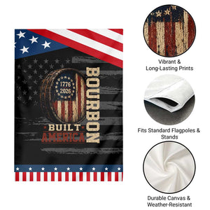 Bourbon Built America Vintage Distressed Graphic Patriotic Garden Flag American Flag Whiskey Barrel 1776 to 2026 Semiquincentennial