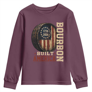 Bourbon Built America Vintage Distressed Graphic Youth Sweatshirt American Flag Whiskey Barrel 1776 to 2026 Semiquincentennial Patriotic TS02 Maroon Print Your Wear