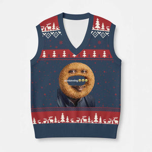 Funny Sonion Ring Cursed Meme Graphic V-Neck Knit Sweater Vest Surreal Deep Fried Onion Ring Joke TS02 Navy Red Print Your Wear