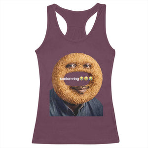 Funny Sonion Ring Cursed Meme Graphic Racerback Tank Top Surreal Deep Fried Onion Ring Joke TS02 Maroon Print Your Wear