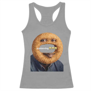 Funny Sonion Ring Cursed Meme Graphic Racerback Tank Top Surreal Deep Fried Onion Ring Joke TS02 Sport Gray Print Your Wear