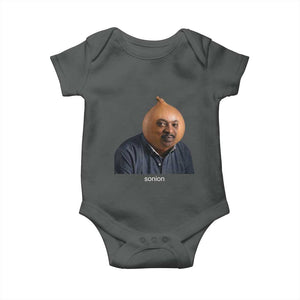 Viral Sonion Surreal Meme Baby Onesie Funny Crying Onion Man Aesthetic Joke TS02 Dark Heather Print Your Wear