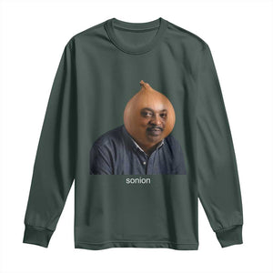 Viral Sonion Surreal Meme Long Sleeve Shirt Funny Crying Onion Man Aesthetic Joke TS02 Dark Forest Green Print Your Wear