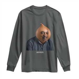 Viral Sonion Surreal Meme Long Sleeve Shirt Funny Crying Onion Man Aesthetic Joke TS02 Dark Heather Print Your Wear