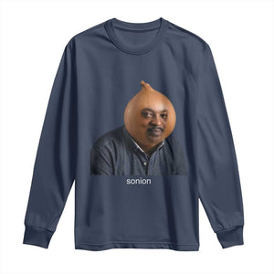Viral Sonion Surreal Meme Long Sleeve Shirt Funny Crying Onion Man Aesthetic Joke TS02 Navy Print Your Wear