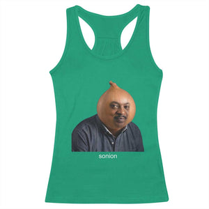 Viral Sonion Surreal Meme Racerback Tank Top Funny Crying Onion Man Aesthetic Joke TS02 Irish Green Print Your Wear